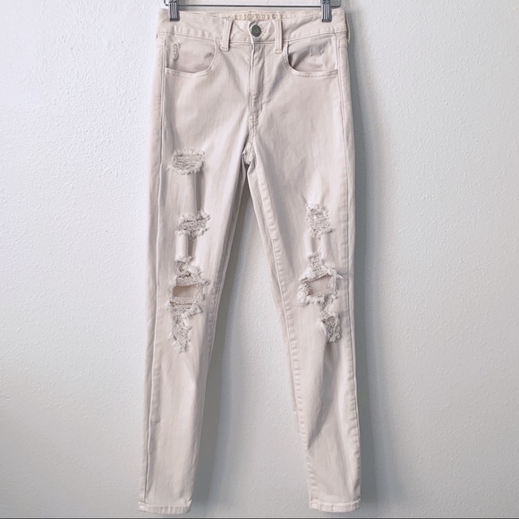American Eagle Outfitters Denim - AE 🦅 Light Peach Next Level Stretch High Rise Distressed Jegging Jeans